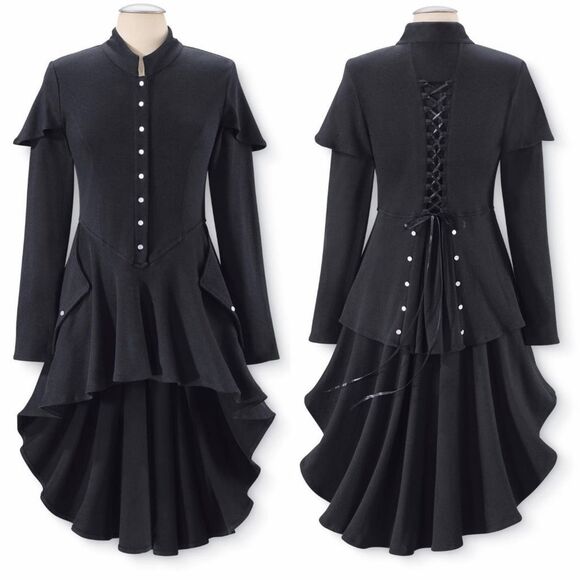 The Pyramid Collection Jackets & Blazers - Pyramid Collection Steampunk Bohemian Victorian Hi Low Jacket lace up black 2X N